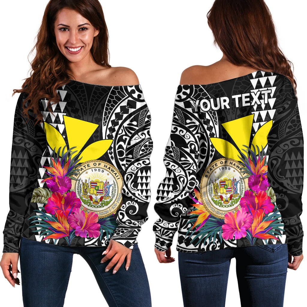 (Custom Personalised) Kakau Tribal Hawaiian Kanaka Maoli Off Shoulder Sweater