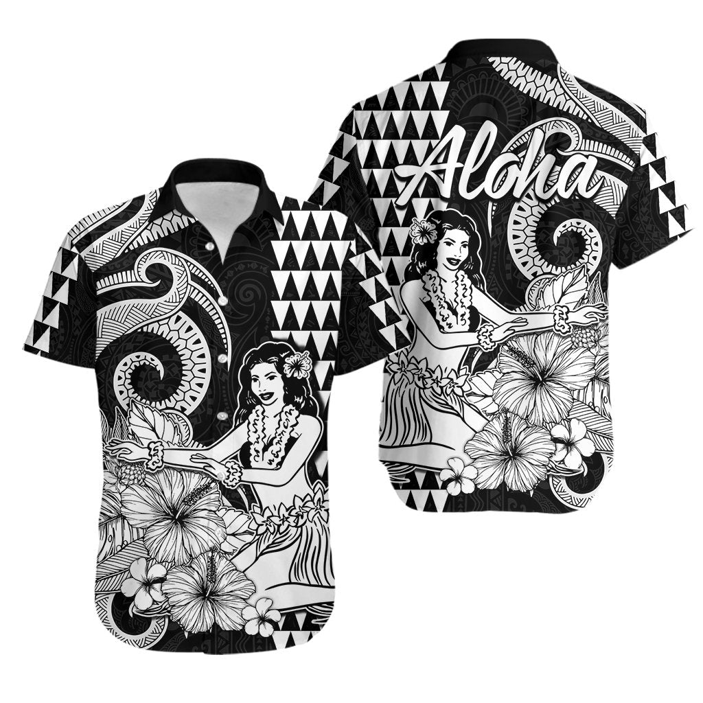 Aloha Hula Girl Hawaiian Tribal and Simple Kakau Hawaiian Shirt