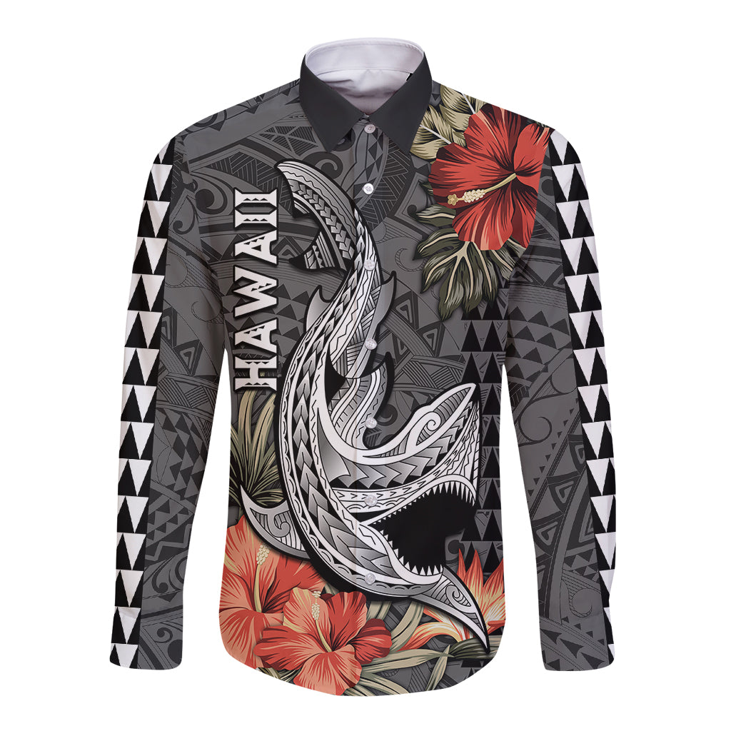 Hawaii Shark Tattoo Long Sleeve Button Shirt Polynesian Vintage Vibes