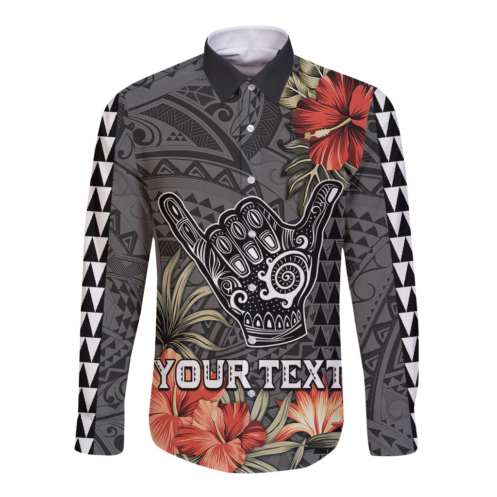 Personalised Hawaii Shaka Surf Hand Sign Long Sleeve Button Shirt Polynesian Vintage Vibes