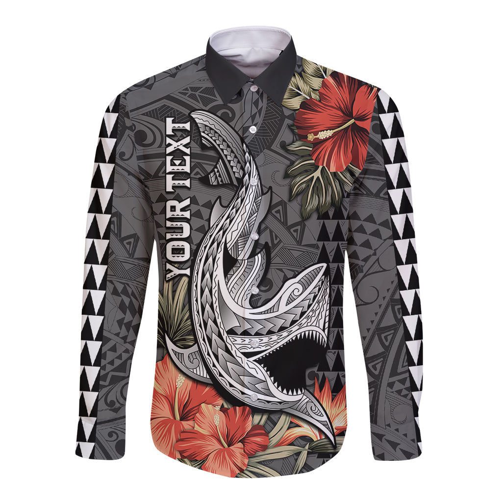 Personalised Hawaii Shark Tattoo Long Sleeve Button Shirt Polynesian Vintage Vibes