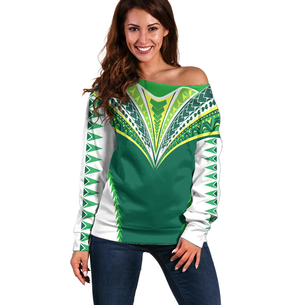 Polynesian Cook Islands Rugby Off Shoulder Sweater No1