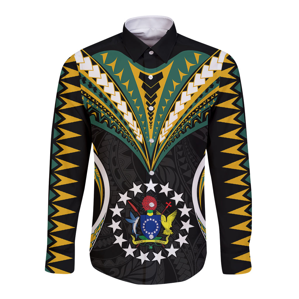 Polynesian Cook Islands Long Sleeve Button Shirt Tribal Wave Style