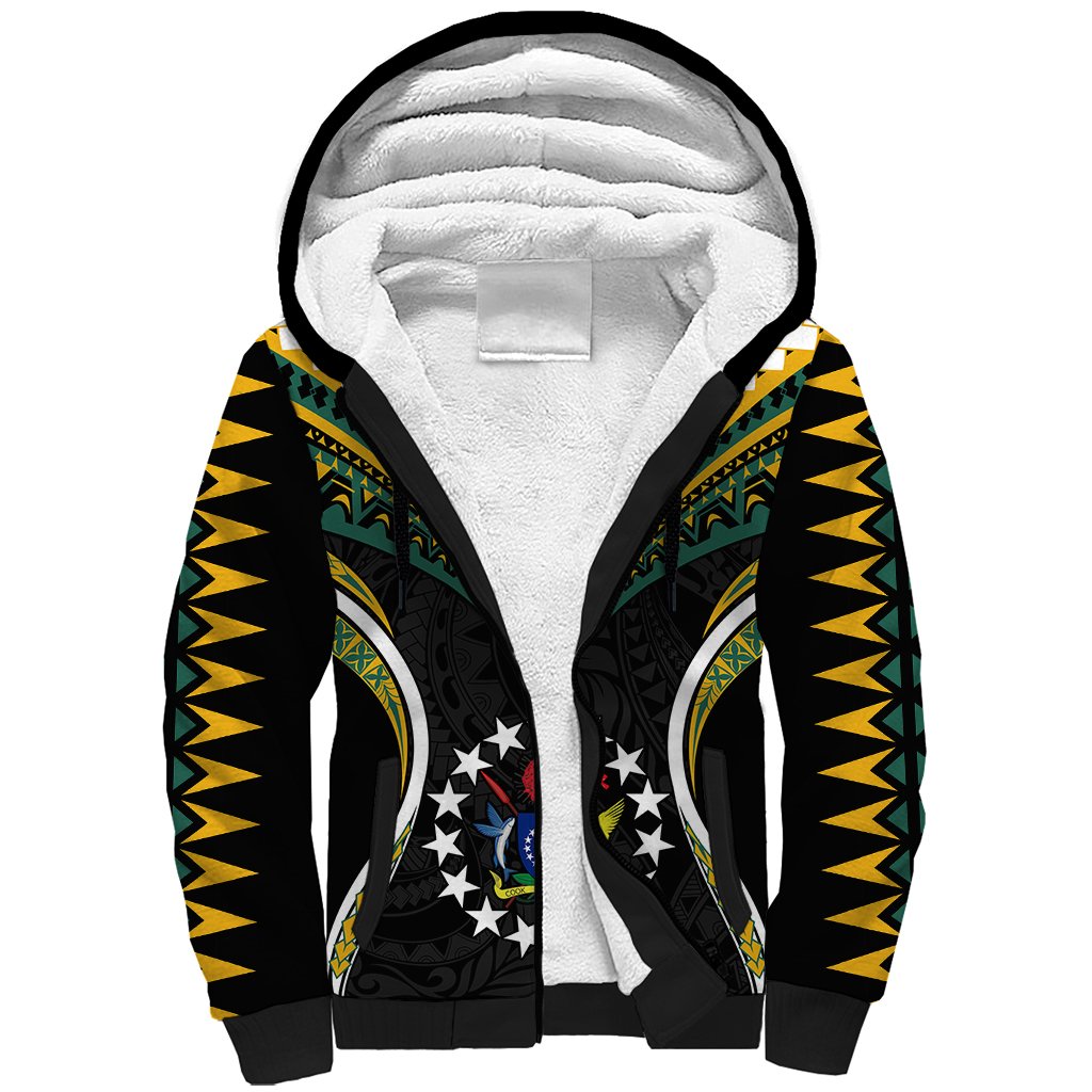 Polynesian Cook Islands Sherpa Hoodie Tribal Wave Style