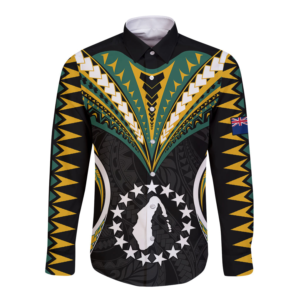 Polynesian Aitutaki Island Long Sleeve Button Shirt Cook Islands Tribal Wave Style