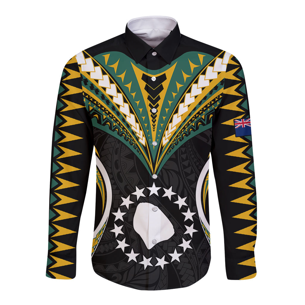 Polynesian Atiu Island Long Sleeve Button Shirt Cook Islands Tribal Wave Style
