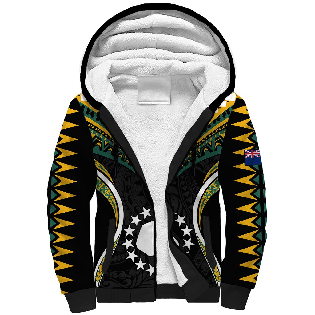 Polynesian Mangaia Island Sherpa Hoodie Cook Islands Tribal Wave Style