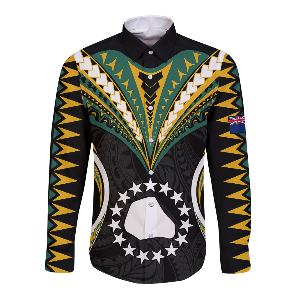 Polynesian Mangaia Island Long Sleeve Button Shirt Cook Islands Tribal Wave Style
