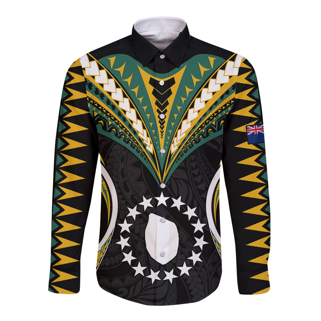 Polynesian Mauke Island Long Sleeve Button Shirt Cook Islands Tribal Wave Style