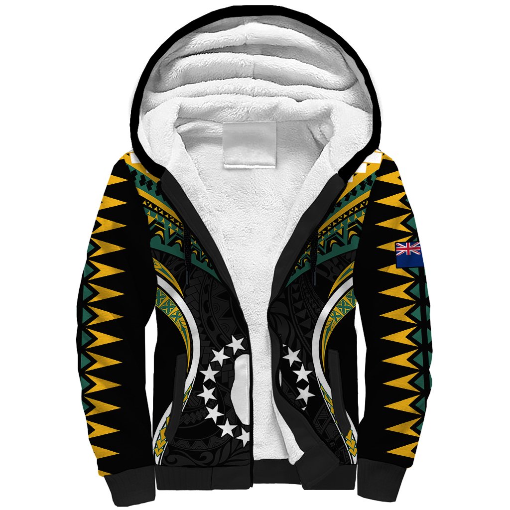 Polynesian Mitiaro Island Sherpa Hoodie Cook Islands Tribal Wave Style