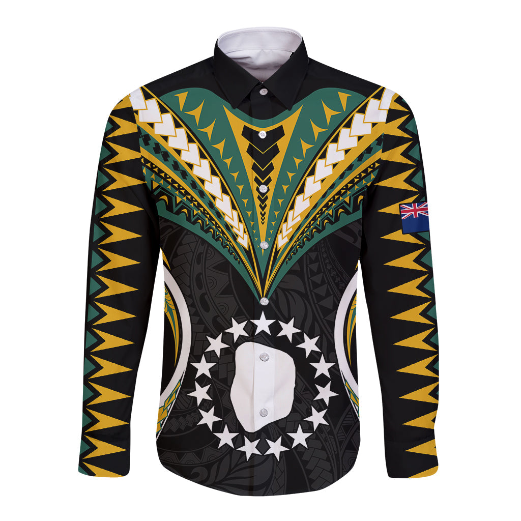 Polynesian Mitiaro Island Long Sleeve Button Shirt Cook Islands Tribal Wave Style