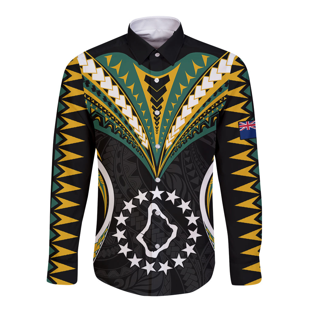 Polynesian Palmerston Island Long Sleeve Button Shirt Cook Islands Tribal Wave Style