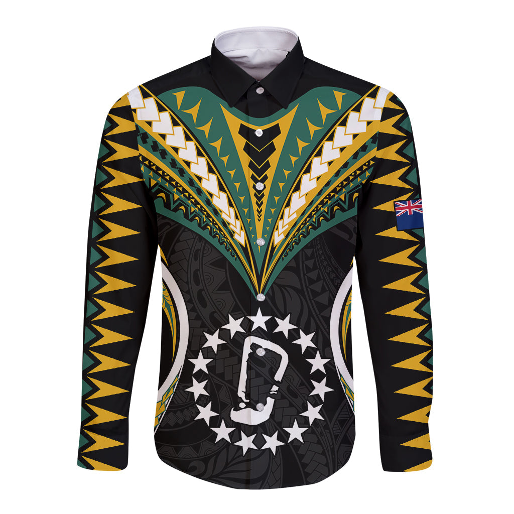 Polynesian Rakahanga Island Long Sleeve Button Shirt Cook Islands Tribal Wave Style