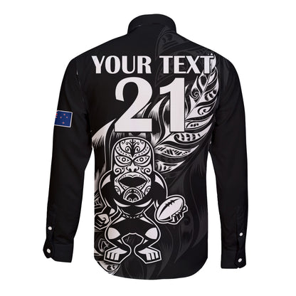 (Custom Text And Number) New Zealand All Black Rugby Long Sleeve Button Shirt