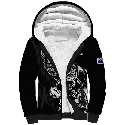 (Custom Text And Number) New Zealand All Black Rugby Sherpa Hoodie