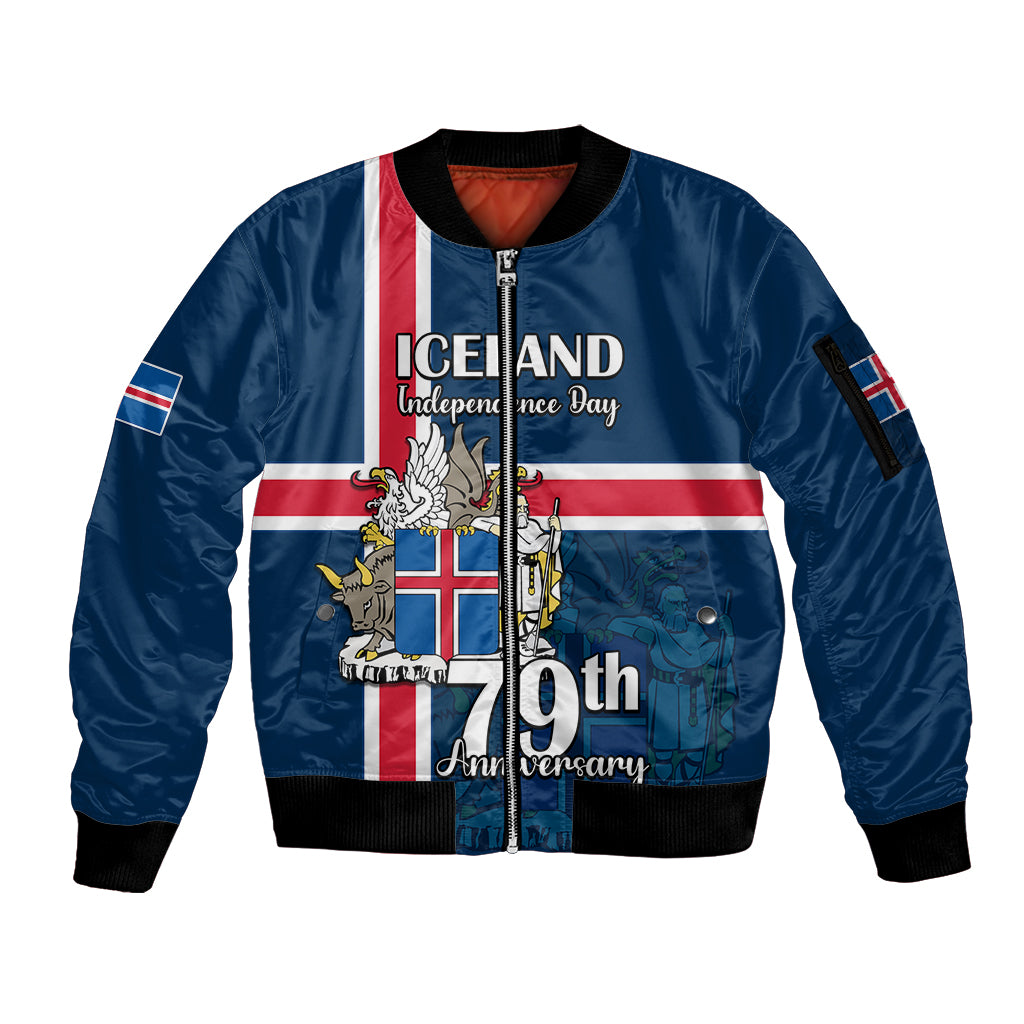 Custom Iceland Sleeve Zip Bomber Jacket Icelandic National Day