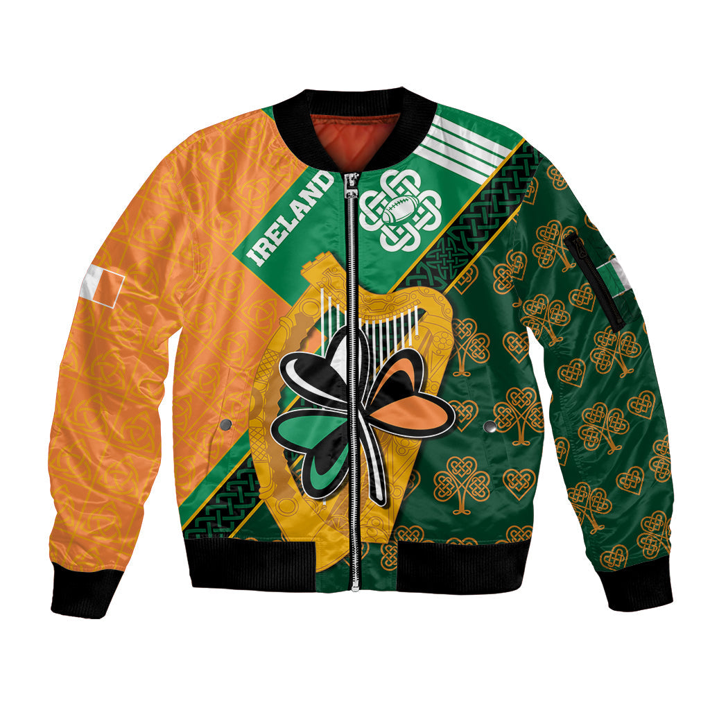 Custom Ireland Rugby Sleeve Zip Bomber Jacket Go Irish Shamrock World Cup