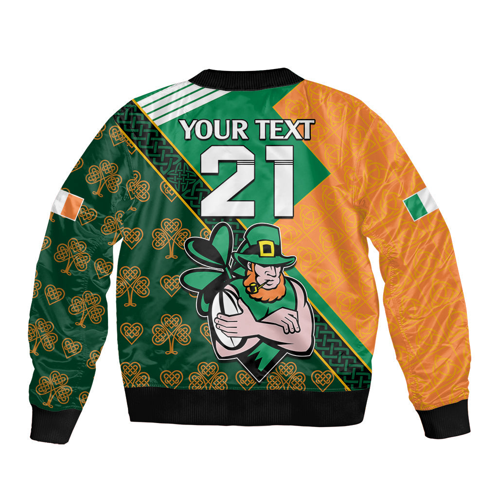 Custom Ireland Rugby Sleeve Zip Bomber Jacket Go Irish Shamrock World Cup