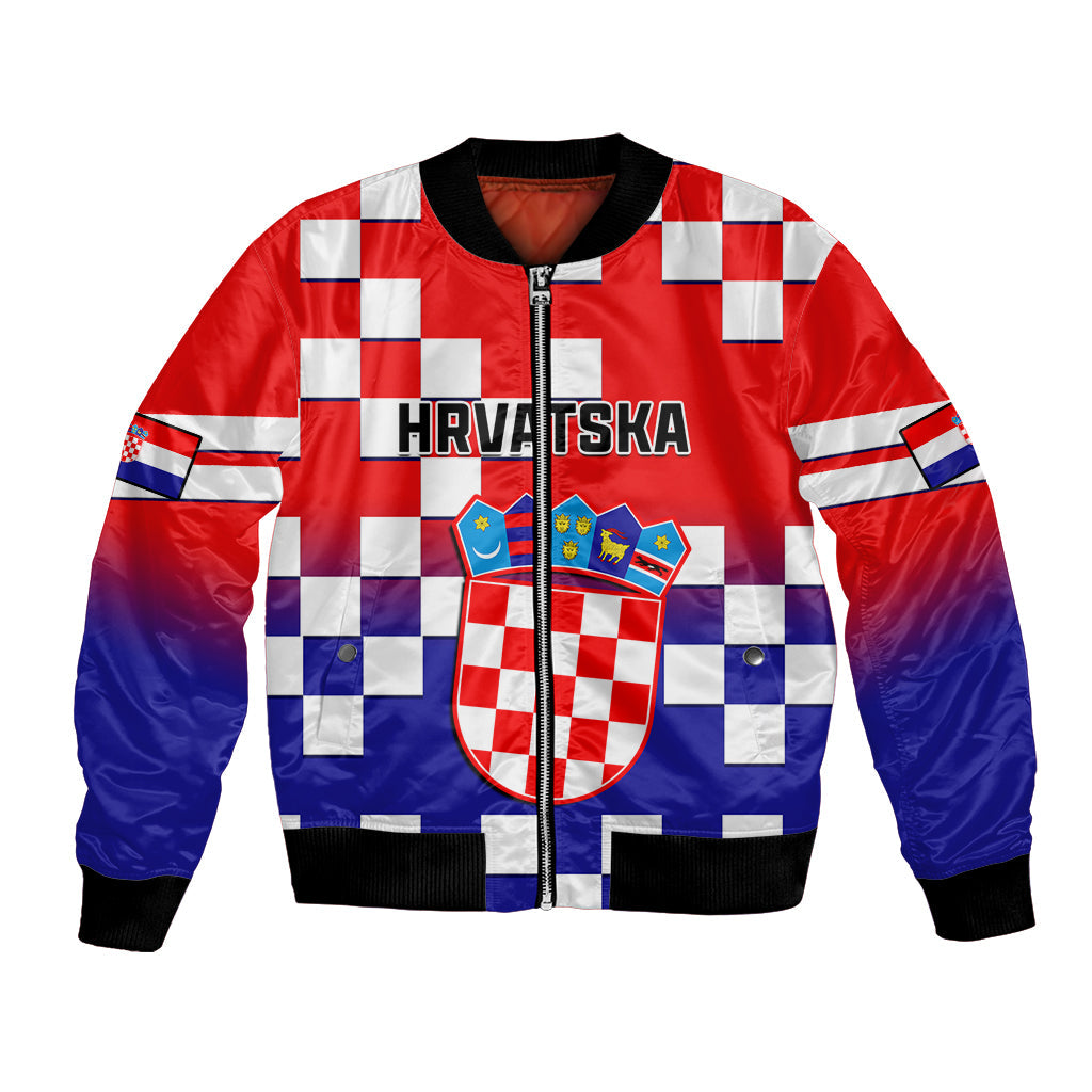 Croatia Bomber Jacket Hrvatska Checkerboard Gradient Style