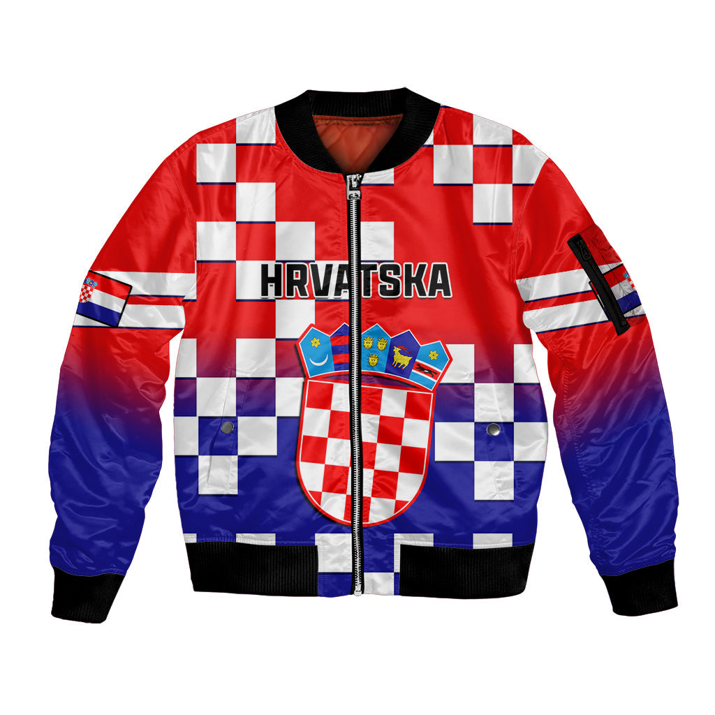 Croatia Sleeve Zip Bomber Jacket Hrvatska Checkerboard Gradient Style