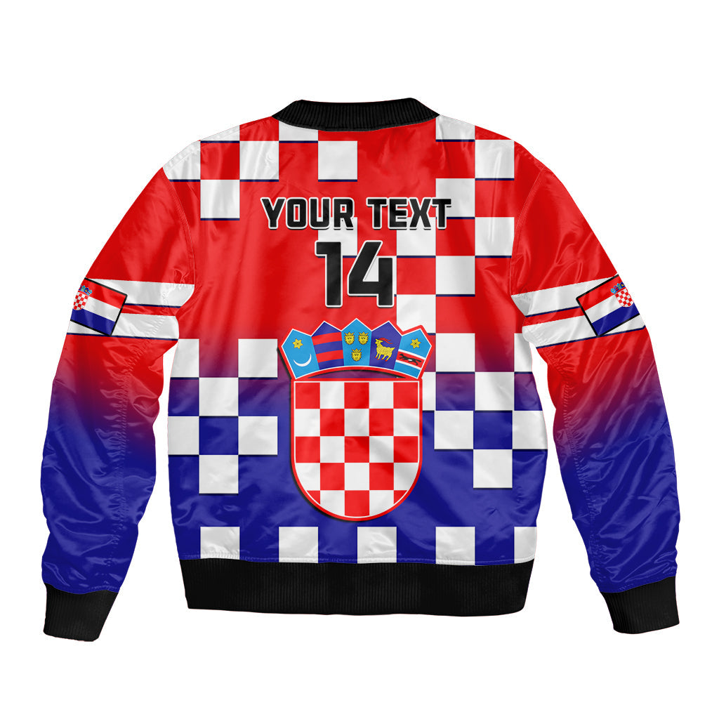 Personalised Croatia Sleeve Zip Bomber Jacket Hrvatska Checkerboard Gradient Style