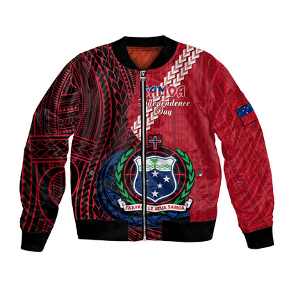 (Custom Personalised) Samoa Bomber Jacket Happy Independence Day Samoan Red Pattern