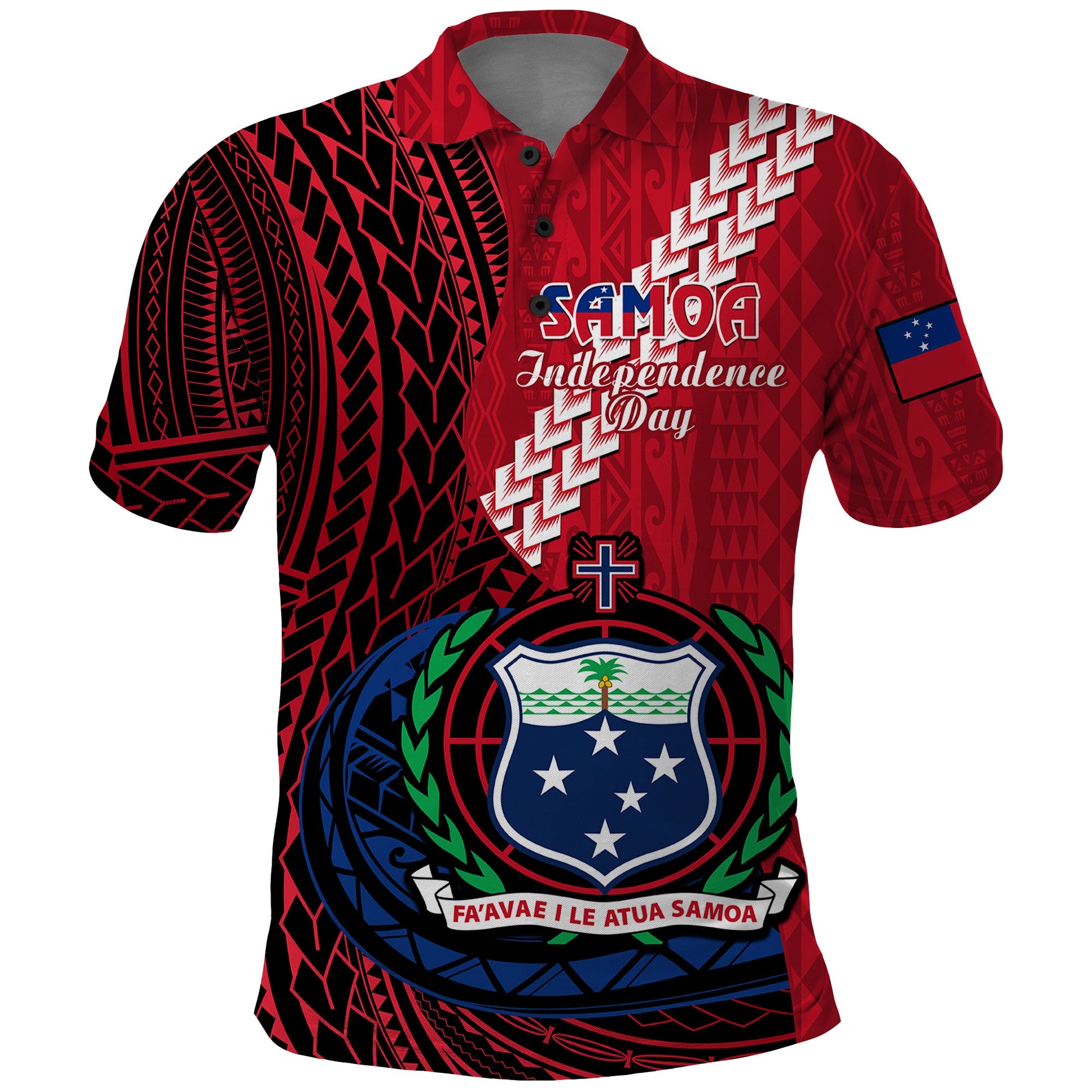 Custom Personalised Samoa Polo Shirt Happy Independence Day Samoan Red Pattern
