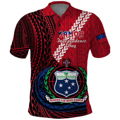 Custom Personalised Samoa Polo Shirt Happy Independence Day Samoan Red Pattern