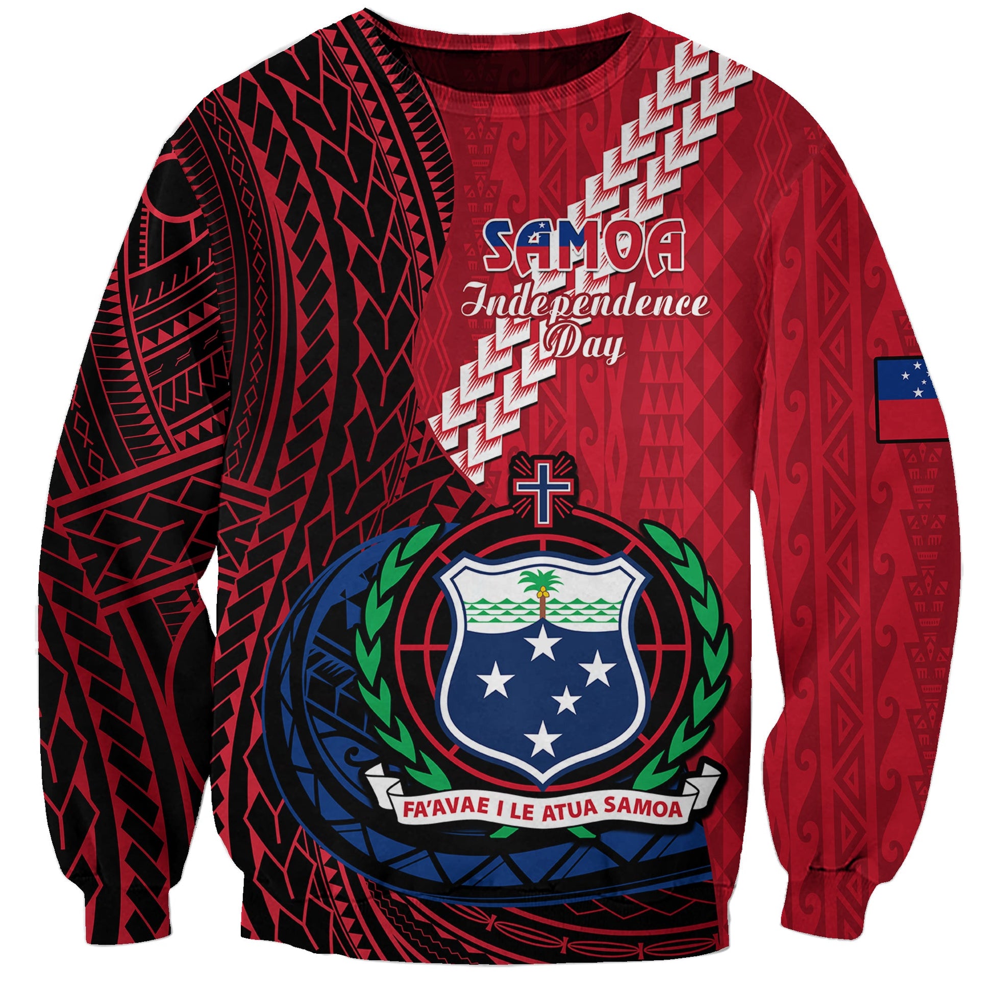 Custom Personalised Samoa Sweatshirt Happy Independence Day Samoan Red Pattern