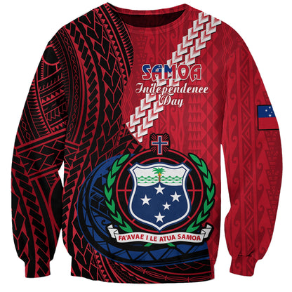 Custom Personalised Samoa Sweatshirt Happy Independence Day Samoan Red Pattern