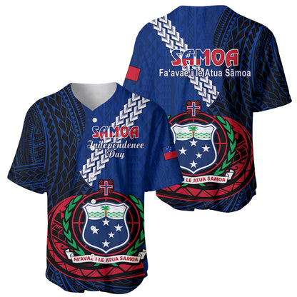 Samoa Baseball Jersey Happy Independence Day Samoan Blue Pattern