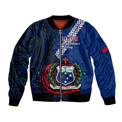Samoa Bomber Jacket Happy Independence Day Samoan Blue Pattern