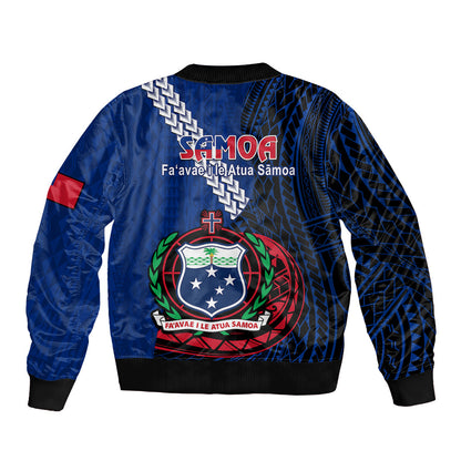 Samoa Bomber Jacket Happy Independence Day Samoan Blue Pattern