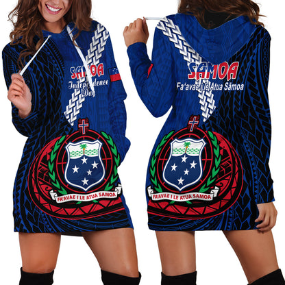 Samoa Hoodie Dress Happy Independence Day Samoan Blue Pattern