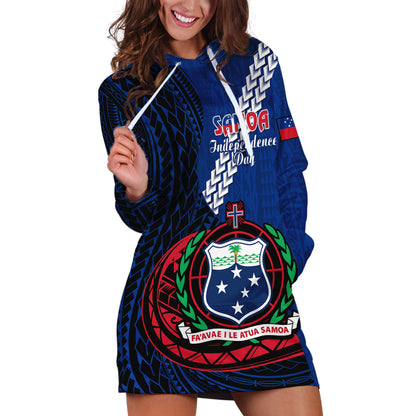 Samoa Hoodie Dress Happy Independence Day Samoan Blue Pattern