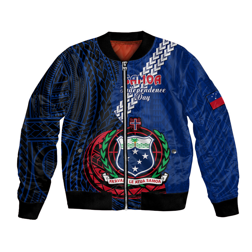 (Custom Personalised) Samoa Bomber Jacket Happy Independence Day Samoan Blue Pattern