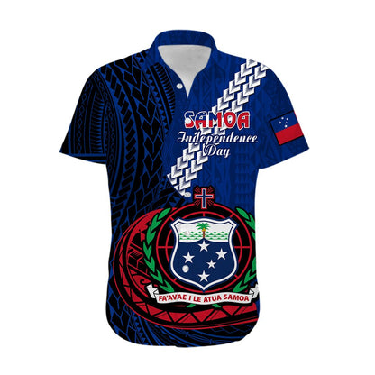Custom Personalised Samoa Hawaiian Shirt Happy Independence Day Samoan Blue Pattern