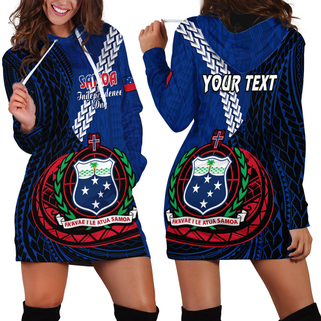 Custom Personalised Samoa Hoodie Dress Happy Independence Day Samoan Blue Pattern