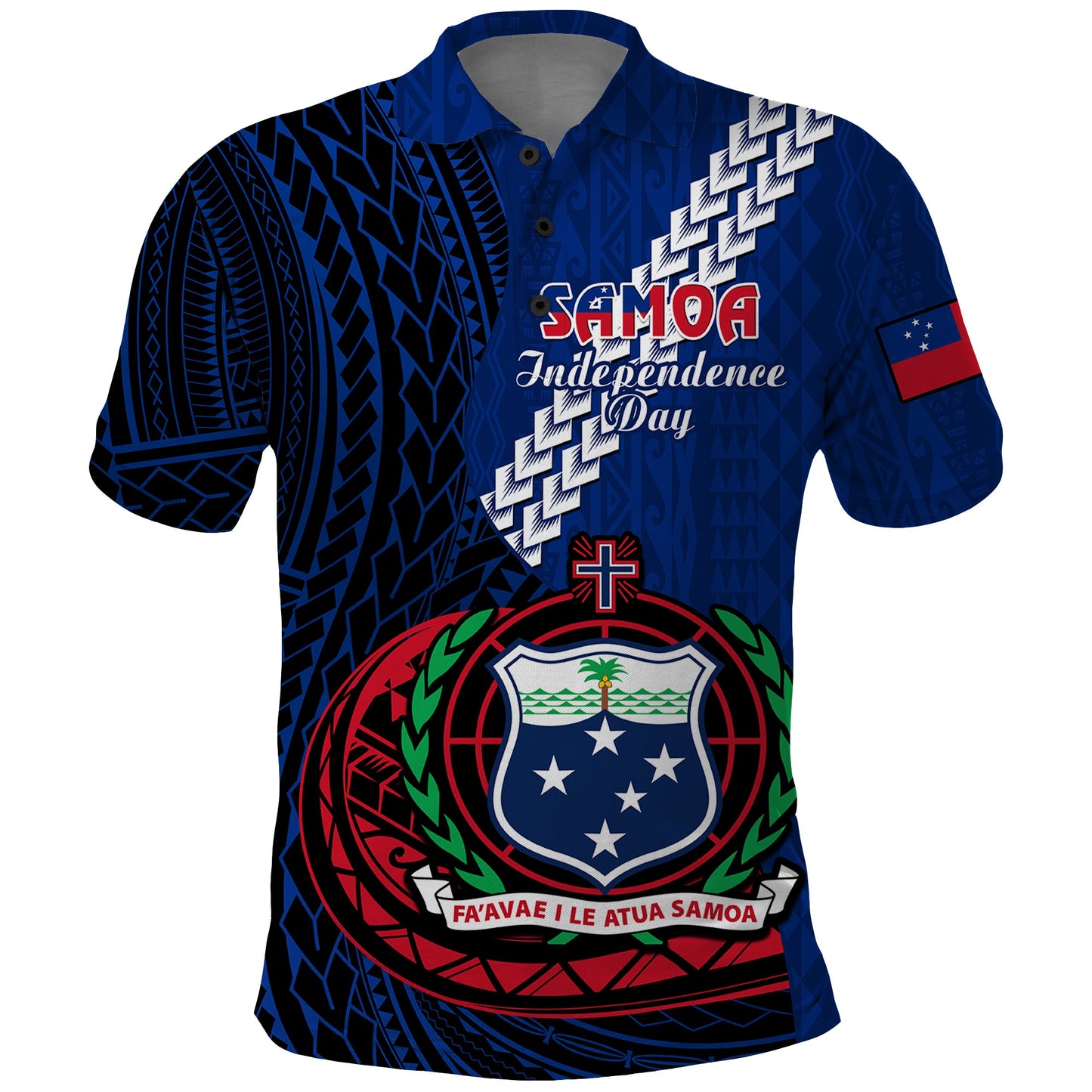 Custom Personalised Samoa Polo Shirt Happy Independence Day Samoan Blue Pattern