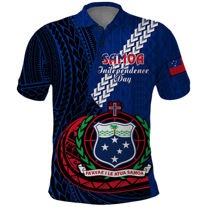 Custom Personalised Samoa Polo Shirt Happy Independence Day Samoan Blue Pattern