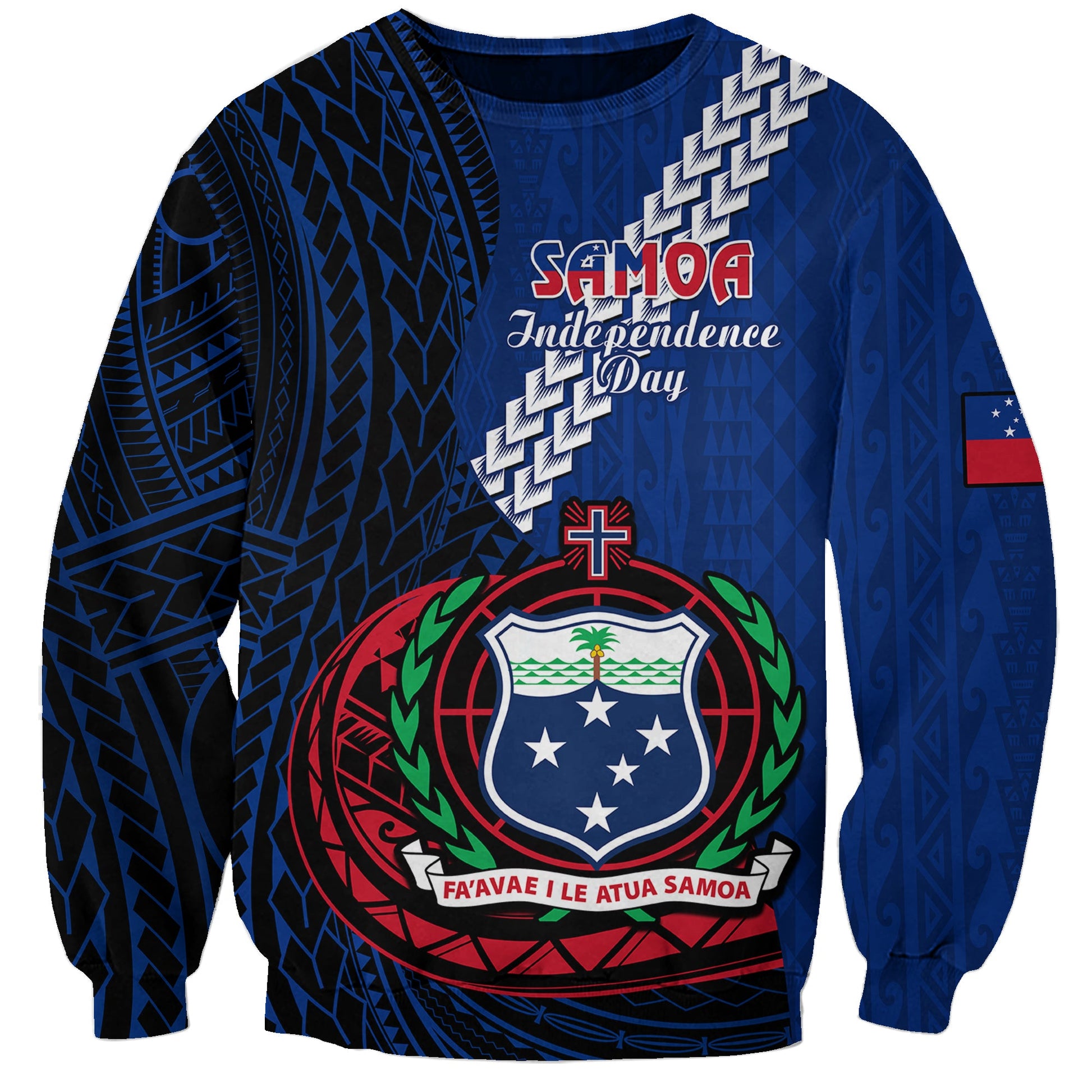 Custom Personalised Samoa Sweatshirt Happy Independence Day Samoan Blue Pattern