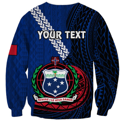 Custom Personalised Samoa Sweatshirt Happy Independence Day Samoan Blue Pattern