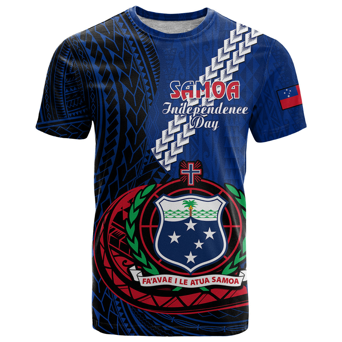 Custom Personalised Samoa T Shirt Happy Independence Day Samoan Blue Pattern