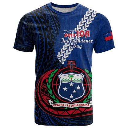 Custom Personalised Samoa T Shirt Happy Independence Day Samoan Blue Pattern