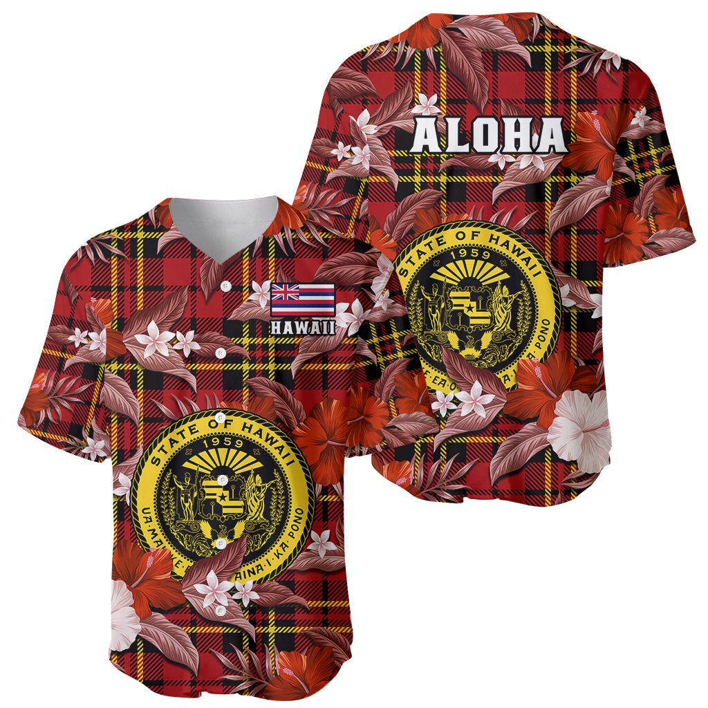 Hawaii State Baseball Jersey Tropical Flowers Mix Tartan Red Version