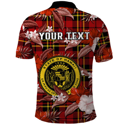 Custom Personalised Hawaii State Polo Shirt Tropical Flowers Mix Tartan Red Version