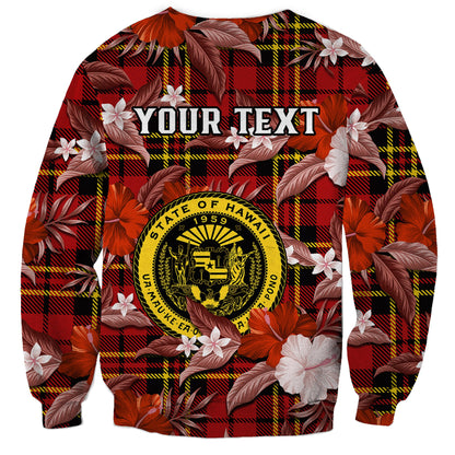Custom Personalised Hawaii State Sweatshirt Tropical Flowers Mix Tartan Red Version