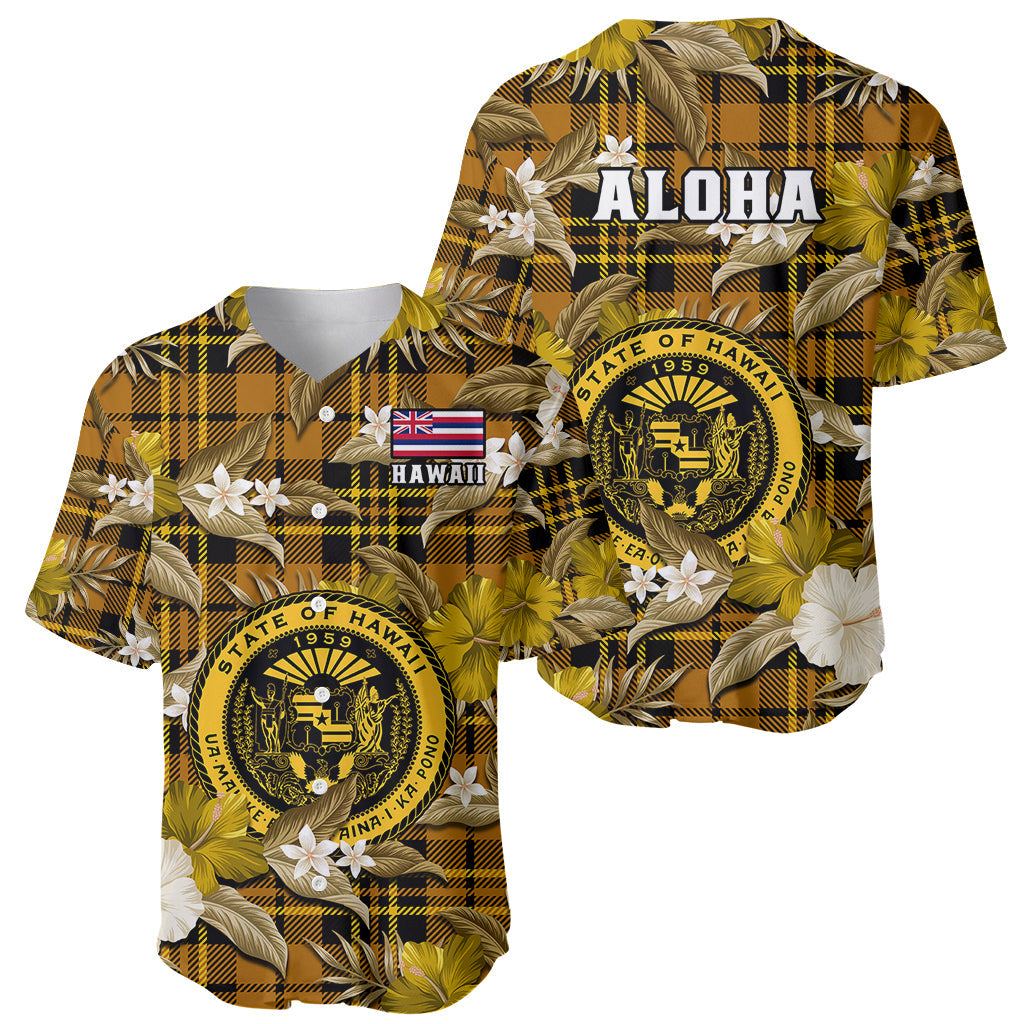 Hawaii State Baseball Jersey Tropical Flowers Mix Tartan Gold Version