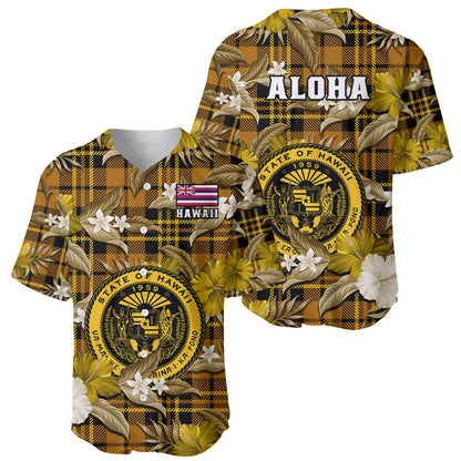 Hawaii State Baseball Jersey Tropical Flowers Mix Tartan Gold Version