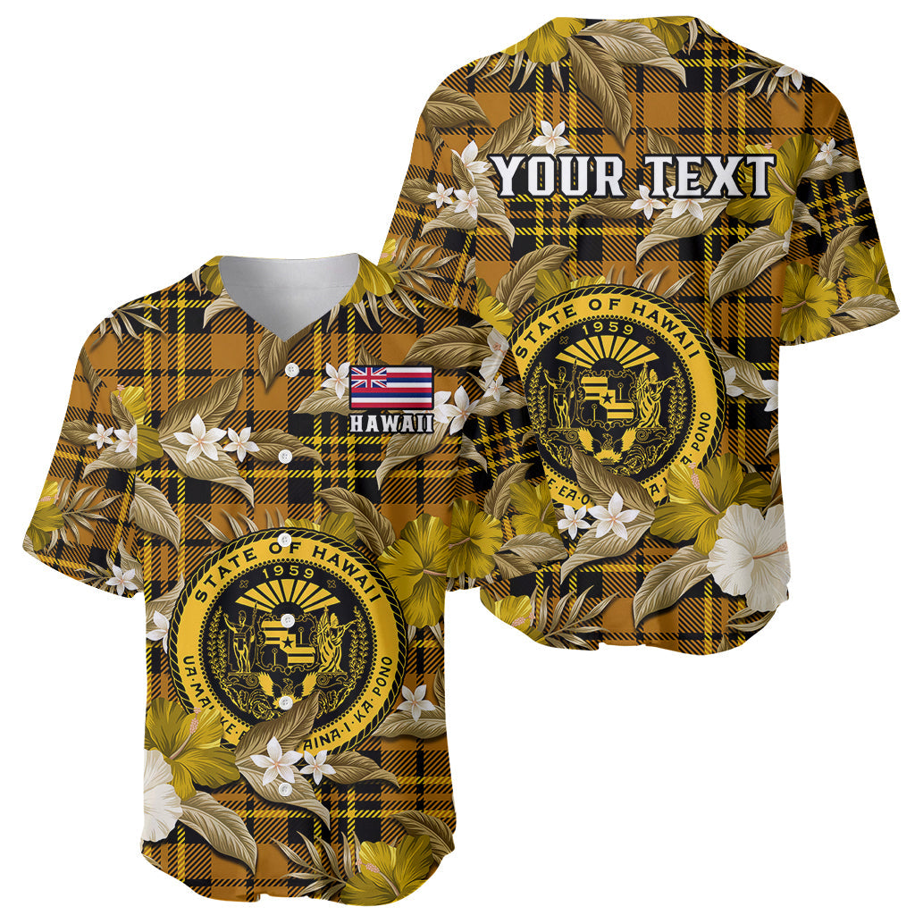 (Custom Personalised) Hawaii State Baseball Jersey Tropical Flowers Mix Tartan Gold Version